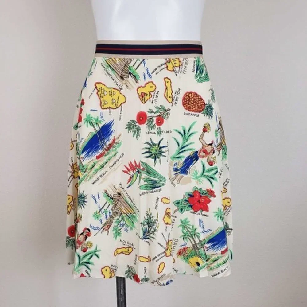 𝅺J.Crew Factory Hawaiian Island Print Pleated Skirt